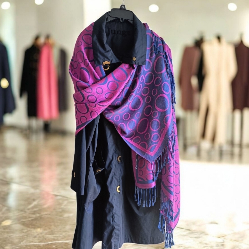 💯Cashmere Reversible Purple and Pink Patterned Scarf Wrap